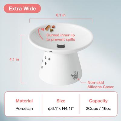 Show full view: Necoichi Extra Wide Ceramic Elevated Cat Food Bowl, Large, 2 cup, Cat slide 4 of 12