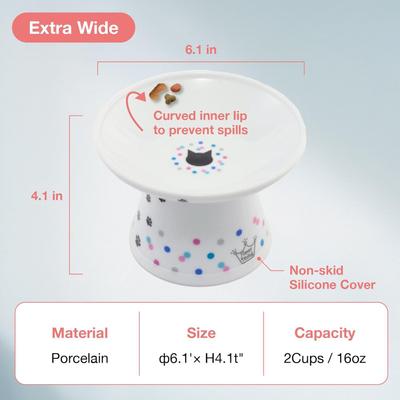 Necoichi Extra Wide Ceramic Elevated Cat Food Bowl, Large, 2 cup