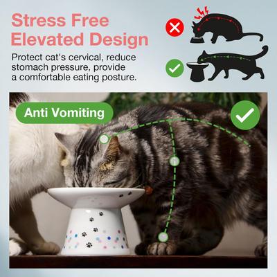 Necoichi Extra Wide Ceramic Elevated Cat Food Bowl, Large, 2 cup