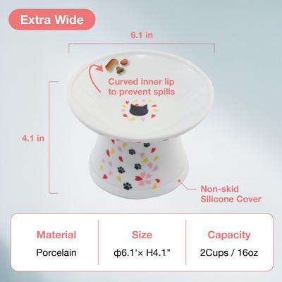 Show full view: Necoichi Extra Wide Ceramic Elevated Cat Food Bowl, Large, 2 cup, Sakura slide 4 of 9