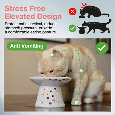 Show full view: Necoichi Extra Wide Ceramic Elevated Cat Food Bowl, Large, 2 cup, Sakura slide 2 of 9