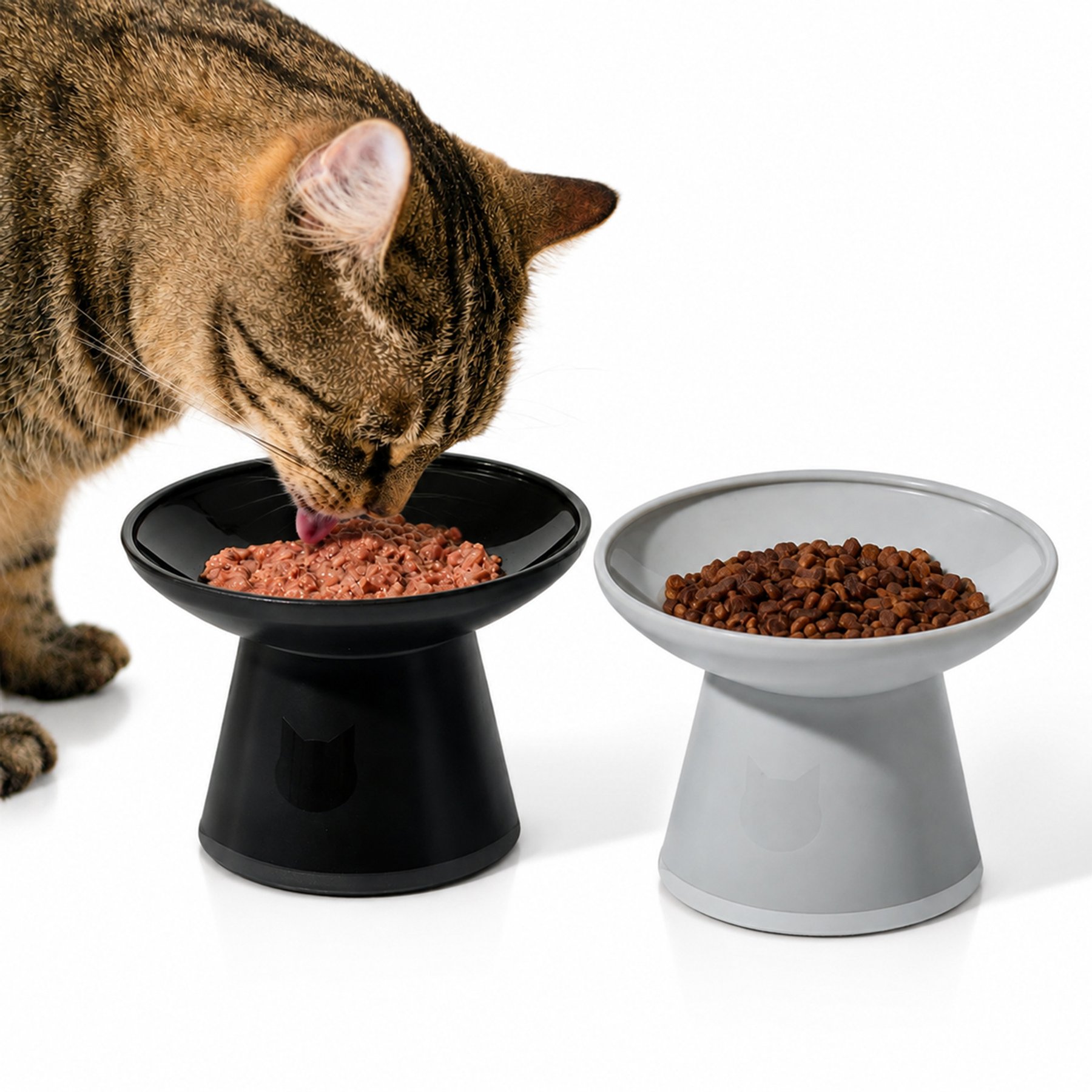 Necoichi Extra Wide Raised Basic Edition Non-Skid Elevated Cat Bowl, 1.5-cup, 2 count, Urban Fog