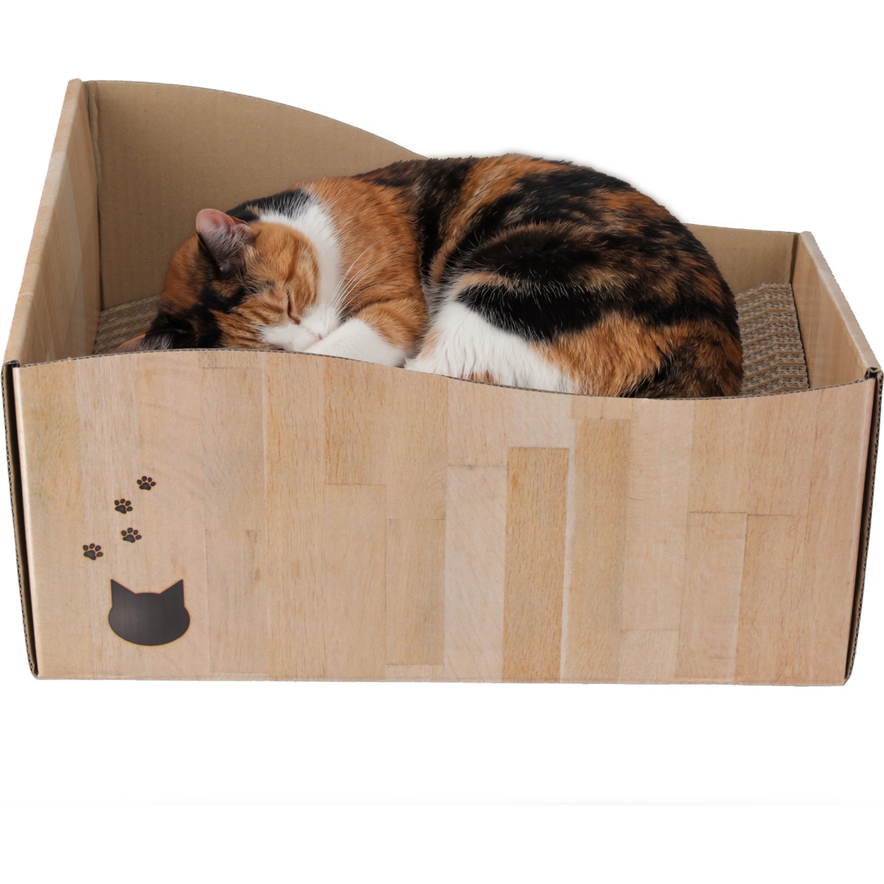 Necoichi Hideaway No Glue Cardboard Cat Box Scratcher, Regular, Oak