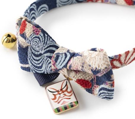 Show full view: Necoichi Kabuki Charm Bow Tie Cotton Breakaway Cat Collar with Bell, Navy, 8.2 to 13.7-in neck, 2/5-in wide slide 3 of 9