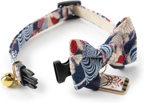 Show full view: Necoichi Kabuki Charm Bow Tie Cotton Breakaway Cat Collar with Bell, Navy, 8.2 to 13.7-in neck, 2/5-in wide slide 5 of 9