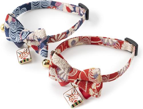 Show full view: Necoichi Kabuki Charm Bow Tie Cotton Breakaway Cat Collar with Bell, Navy, 8.2 to 13.7-in neck, 2/5-in wide slide 6 of 9
