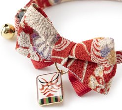 Necoichi Kabuki Charm Bow Tie Cotton Breakaway Cat Collar with Bell, Red, 8.2 to 13.7-in neck, 2/5-in wide slide 2 of 8