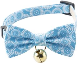 Necoichi Kiku Ribbon Bow Tie Cotton Breakaway Cat Collar with Bell, Baby Blue, 8.2 to 13.7-in neck, 2/5-in wide