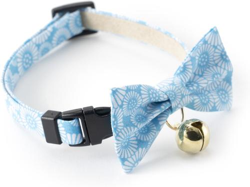 Show full view: Necoichi Kiku Ribbon Bow Tie Cotton Breakaway Cat Collar with Bell, Baby Blue, 8.2 to 13.7-in neck, 2/5-in wide slide 4 of 11