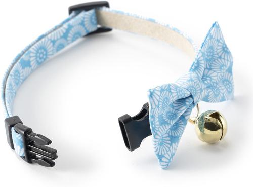 Show full view: Necoichi Kiku Ribbon Bow Tie Cotton Breakaway Cat Collar with Bell, Baby Blue, 8.2 to 13.7-in neck, 2/5-in wide slide 5 of 11