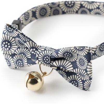 Show full view: Necoichi Kiku Ribbon Bow Tie Cotton Breakaway Cat Collar with Bell, Navy, 8.2 to 13.7-in neck, 2/5-in wide slide 2 of 10