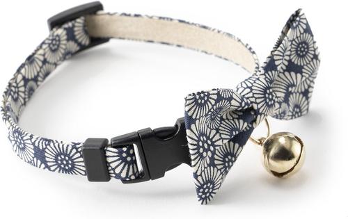 Show full view: Necoichi Kiku Ribbon Bow Tie Cotton Breakaway Cat Collar with Bell, Navy, 8.2 to 13.7-in neck, 2/5-in wide slide 3 of 10
