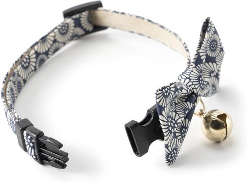 Show full view: Necoichi Kiku Ribbon Bow Tie Cotton Breakaway Cat Collar with Bell, Navy, 8.2 to 13.7-in neck, 2/5-in wide slide 4 of 10
