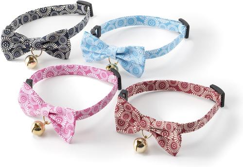 Show full view: Necoichi Kiku Ribbon Bow Tie Cotton Breakaway Cat Collar with Bell, Navy, 8.2 to 13.7-in neck, 2/5-in wide slide 5 of 10