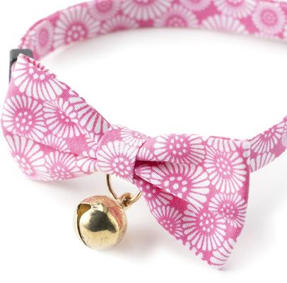 Show full view: Necoichi Kiku Ribbon Bow Tie Cotton Breakaway Cat Collar with Bell, Pink, 8.2 to 13.7-in neck, 2/5-in wide slide 2 of 9