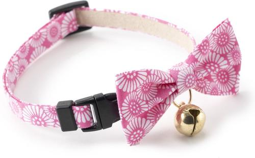 Show full view: Necoichi Kiku Ribbon Bow Tie Cotton Breakaway Cat Collar with Bell, Pink, 8.2 to 13.7-in neck, 2/5-in wide slide 3 of 9