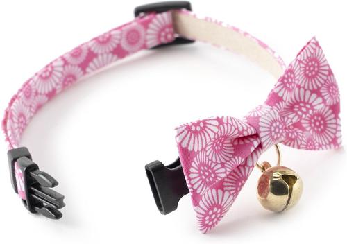 Show full view: Necoichi Kiku Ribbon Bow Tie Cotton Breakaway Cat Collar with Bell, Pink, 8.2 to 13.7-in neck, 2/5-in wide slide 4 of 9