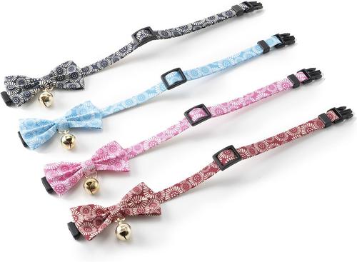 Show full view: Necoichi Kiku Ribbon Bow Tie Cotton Breakaway Cat Collar with Bell, Pink, 8.2 to 13.7-in neck, 2/5-in wide slide 7 of 9