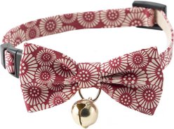 Necoichi Kiku Ribbon Bow Tie Cotton Breakaway Cat Collar with Bell, Red, 8.2 to 13.7-in neck, 2/5-in wide