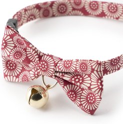 Necoichi Kiku Ribbon Bow Tie Cotton Breakaway Cat Collar with Bell, Red, 8.2 to 13.7-in neck, 2/5-in wide slide 2 of 8