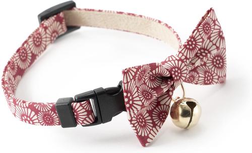 Show full view: Necoichi Kiku Ribbon Bow Tie Cotton Breakaway Cat Collar with Bell, Red, 8.2 to 13.7-in neck, 2/5-in wide slide 4 of 10