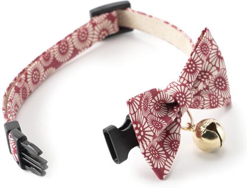 Show full view: Necoichi Kiku Ribbon Bow Tie Cotton Breakaway Cat Collar with Bell, Red, 8.2 to 13.7-in neck, 2/5-in wide slide 5 of 10