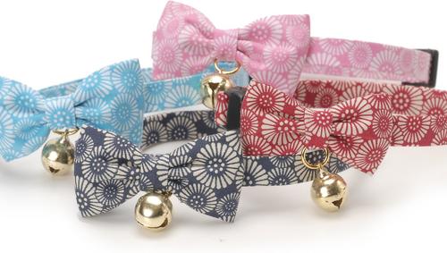Show full view: Necoichi Kiku Ribbon Bow Tie Cotton Breakaway Cat Collar with Bell, Red, 8.2 to 13.7-in neck, 2/5-in wide slide 7 of 10