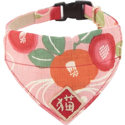 Necoichi Necoichi Kimono Bandana Cotton Breakaway Cat Collar with Bell, Pink, 8.2 to 13.7-in neck, 2/5-in wide