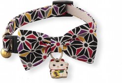 Necoichi Lucky Charm Bow Tie Cotton Breakaway Cat Collar with Bell, Black, 8.2 to 13.7-in neck, 2/5-in wide