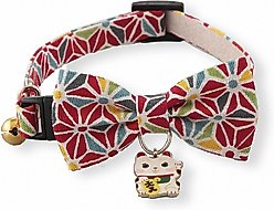 Necoichi Lucky Charm Bow Tie Cotton Breakaway Cat Collar with Bell, Red, 8.2 to 13.7-in neck, 2/5-in wide