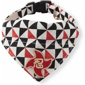 Necoichi Ninja Bandana Cotton Breakaway Cat Collar with Bell, Black, 8.2 to 13.7-in neck, 2/5-in wide