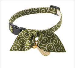 Necoichi Ninja Cotton Breakaway Cat Collar with Bell, Green, 8.2 to 13.7-in neck, 2/5-in wide