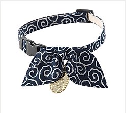 Necoichi Ninja Cotton Breakaway Cat Collar with Bell, Navy, 8.2 to 13.7-in neck, 2/5-in wide