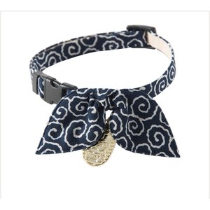 Necoichi Ninja Cotton Breakaway Cat Collar with Bell, Navy, 8.2 to 13.7-in neck, 2/5-in wide