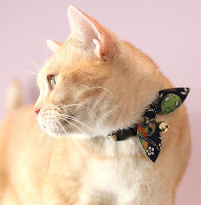 Show full view: Necoichi Oribon Kimono Bow Tie Cotton Breakaway Cat Collar with Bell, Blue, 8.2 to 13.7-in neck, 2/5-in wide slide 2 of 5
