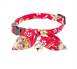 Necoichi Oribon Kimono Bow Tie Cotton Breakaway Cat Collar with Bell, Red, 8.2 to 13.7-in neck, 2/5-in wide