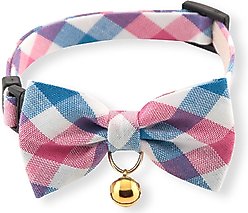 Necoichi Purrfect Picnic Bow Tie Cotton Breakaway Cat Collar with Bell, Blue, One Size: 8.2 to 13.7-in neck, 1/2-in wide