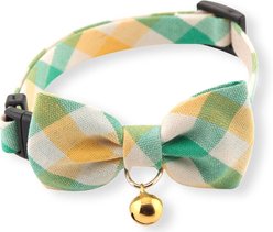 Necoichi Purrfect Picnic Bow Tie Cotton Breakaway Cat Collar with Bell, Yellow, One Size: 8.2 to 13.7-in neck, 1/2-in wide
