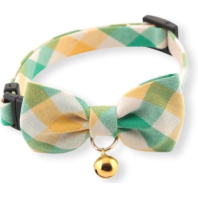 Necoichi Necoichi Purrfect Picnic Bow Tie Cotton Breakaway Cat Collar with Bell, Yellow, One Size: 8.2 to 13.7-in neck, 1/2-in wide