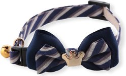 Necoichi Regal Crown Cotton Breakaway Cat Collar with Bell, Navy, 8.2 to 13.7-in neck, 2/5-in wide