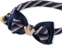 Necoichi Regal Crown Cotton Breakaway Cat Collar with Bell, Navy, 8.2 to 13.7-in neck, 2/5-in wide slide 2 of 8