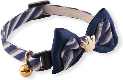Show full view: Necoichi Regal Crown Cotton Breakaway Cat Collar with Bell, Navy, 8.2 to 13.7-in neck, 2/5-in wide slide 3 of 9