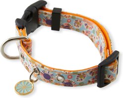 Necoichi Spring Blossoms Cotton Standard Dog Collar, Blue, Large