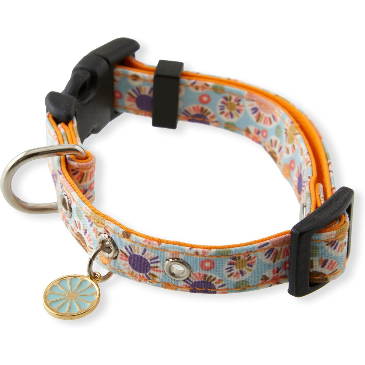 Necoichi Spring Blossoms Cotton Standard Dog Collar, Blue, Medium