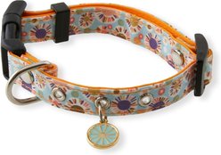 Necoichi Spring Blossoms Cotton Standard Dog Collar, Blue, Small