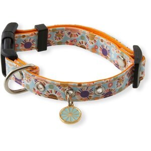 Necoichi Spring Blossoms Cotton Standard Dog Collar, Blue, Small