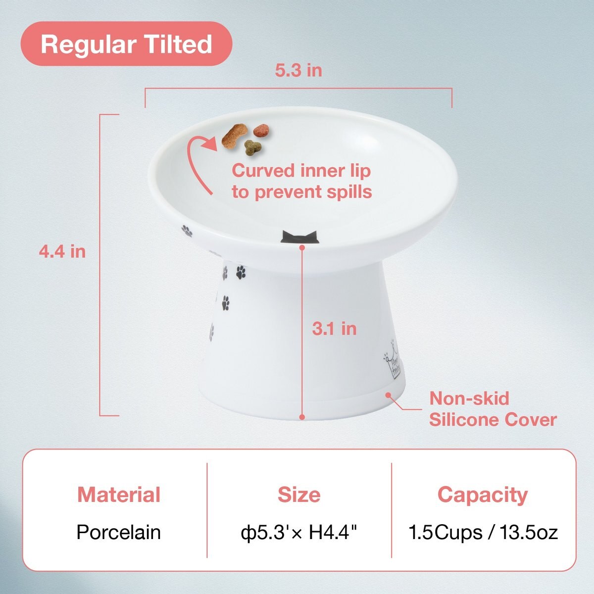 Necoichi Tilted Stress Free Raised Cat Food Bowl, White