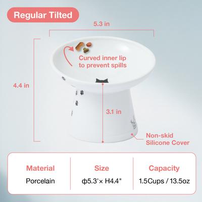 Show full view: Necoichi Tilted Stress Free Raised Cat Food Bowl, White slide 5 of 8