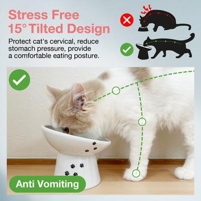 Show full view: Necoichi Tilted Stress Free Raised Cat Food Bowl, White slide 3 of 8