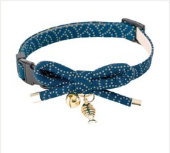 Necoichi Zen Gold Fish Charm Cotton Breakaway Cat Collar with Bell, Blue, 8.2 to 13.7-in neck, 2/5-in wide